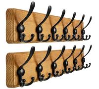 Dseap Coat Rack Wall Mount - 61cm Long, Patented, Heavy-Duty, 6-tri-Hooks, Barnwood-Style Wooden Wall Coat Hanger Hook Rail for Winter Coats Hat Jacket Clothing, Weathered Brown & Black, Pack of 2