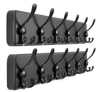 Dseap Coat Rack Wall Mount - 61cm Long, Patented, Heavy-Duty, 6-tri-Hooks Modern Wooden Wall Coat Hanger Hook Rail for Winter Coats Hat Jacket Clothing, Black, Pack of 2