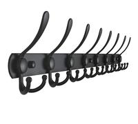 Dseap Coat Rack Wall Mount - 74cm Long 8-Tri-Hooks, Heavy Duty, Stainless Steel, Metal Coat Hanger Rail Wall Hooks for Coats Hats Clothing Clothes Purse Mudroom Entryway, Black