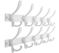 Dseap Coat Rack Wall Mount, Heavy Duty 2.5mm Base vs Flimsy 1mm, Double-Thick Solid Anti-Snap Hooks, Stainless Steel Hanger Organizer for Clothes Hat Entryway Closet, White, Pack of 2