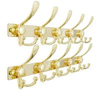 Dseap Coat Rack Wall Mount, Heavy Duty 2.5mm Base vs Flimsy 1mm, Double-Thick Solid Anti-Snap Hooks, Stainless Steel Hanger Organizer for Clothes Hat Entryway Closet, Gold, Pack of 2