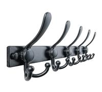 Dseap Coat Rack Wall Mount, Heavy Duty 2.5mm Base vs Flimsy 1mm, Double-Thick Solid Anti-Snap Hooks, Stainless Steel Hanger Organizer for Clothes Hat Entryway Closet Mudroom, Black