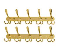 Dseap Coat Rack Wall Mounted - 5 Tri Hooks, Heavy Duty, Stainless Steel, Metal Coat Hook Rail for Coat Hat Towel Purse Robes Mudroom Bathroom Entryway (Gold, Pack of 2)