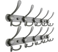 Dseap Coat Rack Wall Mounted - 5 Tri Hooks, Heavy Duty, Stainless Steel, Metal Coat Hook Rail for Coat Hat Towel Purse Robes Mudroom Bathroom Entryway (Grey, Pack of 2)
