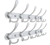 Dseap Coat Rack Wall Mounted - 5 Tri Hooks, Heavy Duty, Stainless Steel, Metal Coat Hook Rail for Coat Hat Towel Purse Robes Mudroom Bathroom Entryway (Silver, Pack of 2)