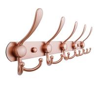 Dseap Coat Rack Wall Mounted - 5 Tri Hooks, Heavy Duty, Stainless Steel, Metal Coat Hook Rail for Coat Hat Towel Purse Robes Mudroom Bathroom Entryway, Rose Gold
