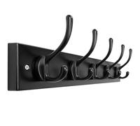 Dseap Coat Rack Wall Mounted with 5 Hooks, Scandi-Style Wooden Coat Hook Rail, Coat Hanger Wall Mount, for Hanging Coats Hats Towels Jackets Clothes, Black