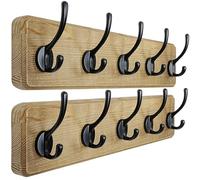Dseap Coat Rack Wall: Patented, Heavy-Duty, 5-Double-Hooks Wooden Wall Mounted Coat Rack Coat Hanger Hook Rail for Winter Coats Hat Jacket Clothing, Weathered Brown, Pack of 2