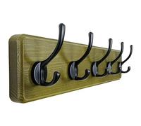 Dseap Coat Rack Wall: Patented, Heavy-Duty, 5-Double-Hooks Wooden Wall Mounted Coat Rack Coat Hanger Hook Rail for Winter Coats Hat Jacket Clothing, Weathered Green