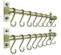 Dseap Kitchen Utensil Holder Hanger, Pot and Pan Rack Wall Mounted, Kitchen Rail with 8 Hooks for Hanging Cooking Utensils, Mugs, Spoons, Wall Mounted, Bronze, Pack of 2