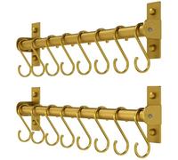 Dseap Kitchen Utensil Holder Hanger, Pot and Pan Rack Wall Mounted, Kitchen Rail with 8 Hooks for Hanging Cooking Utensils, Mugs, Spoons, Wall Mounted, Gold, Pack of 2