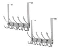 Dseap Over the Door Hook Hanger - 5 Tri Hooks, Heavy Duty Over the Door Towel Rack Coat Rack for Clothes Hat Towel, Chromed, 2 Packs