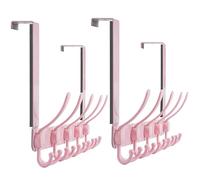 Dseap Over The Door Hook Hanger - Fits 35mm to 45mm Doors | 5 Tri Hooks Heavy Duty Towel/Coat Rack | Door Organizer for Clothes, Jackets, Hats, Towels, Pink, Pack of 2