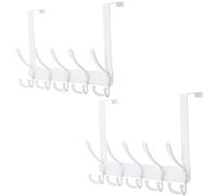 Dseap Over The Door Hook Hanger - Fits 35mm to 45mm Doors | 5 Tri Hooks Heavy Duty Towel/Coat Rack | Door Organizer for Clothes, Jackets, Hats, Towels, White, Pack of 2
