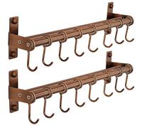 Dseap Pot Rack - Pots and Pans Hanging Rack Rail with 8 Hooks, Double Bars, Pot Hangers for Kitchen, Wall Mounted, Antique Copper, Pack of 2