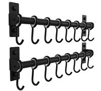 Dseap Pot Rack - Pots and Pans Hanging Rack Rail with 8 Hooks, Pot Hangers for Kitchen, Wall Mounted, Black, Pack of 2