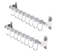 Dseap Pot Rack - Pots and Pans Hanging Rack Rail with 8 Hooks, Pot Hangers for Kitchen, Wall Mounted, Chromed, Pack of 2