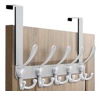 Dseap Upgraded Over Door Hook | Fits 3.5-4.5cm Doors, Easy Install Heavy-Duty Stainless Steel | 5 Triple Hooks Door Hanger Rack | Damage-Free for Coats Bags Towels, Silver