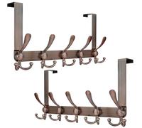 Dseap Upgraded Over Door Hook | Fits 3.5-4.5cm Doors, Easy Install Heavy-Duty Stainless Steel | 5 Triple Hooks Door Hanger Rack | Damage-Free for Coats Bags Towels, Antique Copper, Pack of 2