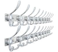 Dseap Wall Coat Rack 94cm - Heavy Duty 300% Thicker, Modern Stainless Steel, 10-Triple-Hooks Coat Hanger for Entryway Closet, Chromed, Pack of 2