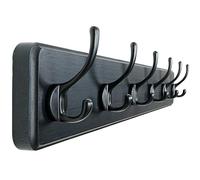 Dseap Wall Mounted Coat Rack: 60cm Long, Patented, Heavy-Duty, 6-Double-Hooks Wooden Hanger Rail for Winter Coats, Hat, Jacket, Clothing - Black