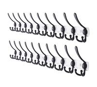 Dseap Wall Mounted Coat Rack - 96cm Long 10 Tri Hooks, Heavy Duty Stainless Steel Metal Coat Hanger Rail Wall Hooks for Coats Hats Clothing Clothes Purse Mudroom Entryway, White/Black, Pack of 2