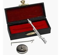 Dselvgvu Copper Miniature Flute with Stand and Case Mini Musical Instrument Miniature Dollhouse Model Mini Gold Flute Mini Silver Flute (Silver, 3")