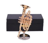 Dselvgvu Miniature Cornet with Stand and Case Brass Mini Musical Instrument Cornet Replica Collectible Figurines Model Music Birthday Gifts Home Decoration Display Ornament (3.54"x1.57")