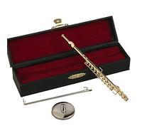 Dselvgvu Miniature Flute with Stand and Case Brass Mini Musical Instrument Flute Replica Collectible Figurines Dollhouse Accessories Model Home Decoration Display Ornament (Gold, 5.39")