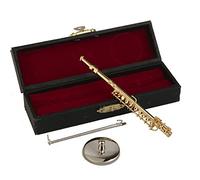 Dselvgvu Miniature Flute with Stand and Case Brass Mini Musical Instrument Flute Replica Collectible Figurines Dollhouse Accessories Model Home Decoration Display Ornament (Gold, 4.29")