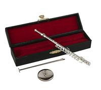 Dselvgvu Miniature Flute with Stand and Case Brass Mini Musical Instrument Flute Replica Collectible Figurines Dollhouse Accessories Model Home Decoration Display Ornament (Silver, 5.39")