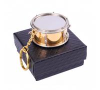 Dselvgvu Miniature Musical Instrument Keychain with Case Brass Mini Collectible Figurines Replica Key Ring Birthday Gifts, 1.97" Gold Drum Keychain, Keychain