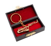 Dselvgvu Miniature Musical Instrument Keychain with Case Brass Mini Collectible Figurines Replica Key Ring Birthday Gifts, 2.48" Saxophone Keychain, 2.48 inches