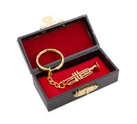 Dselvgvu Miniature Musical Instrument Keychain with Case Brass Mini Collectible Figurines Replica Key Ring Birthday Gifts, 1.73" Trumpet Keychain, 1.73 inches