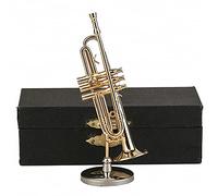 Dselvgvu Miniature Trumpet with Stand and Case Brass Mini Musical Instrument Trumpet Replica Collectible Figurines Dollhouse Accessories Model Home Decoration Display Ornament (3.46"x0.91")