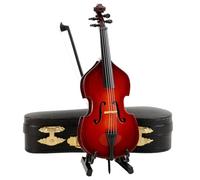 Dselvgvu Wooden Miniature Double Bass with Stand, Bow and Case Mini Musical Instrument Contrabass Replica Collectible Figurines Upright Bass Model Home Decoration Display Ornament (5.67"x2.17"x1.14")