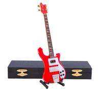 Dselvgvu Wooden Miniature Electric Bass Guitar with Stand and Case Mini Musical Instrument Electric Bass Guitar Replica Collectible Figurines Model Home Decoration Display Ornament (7.87"x2.36"x0.35")