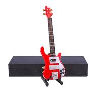 Dselvgvu Wooden Miniature Electric Bass Guitar with Stand and Case Mini Musical Instrument Electric Bass Guitar Replica Collectible Figurines Model Home Decoration Display Ornament (6.31"x1.89"x0.28")