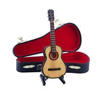 Dselvgvu Wooden Miniature Guitar with Stand and Case Mini Musical Instrument Miniature Dollhouse Model Home Decoration (5.91"x2.17"x0.74")