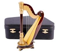 Dselvgvu Wooden Miniature Harp with Case Mini Musical Instrument Harp Replica Collectible Figurines Dollhouse Accessories Model Home Decoration Display Ornament (7.87"x4.41"x2.28")