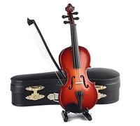 Dselvgvu Wooden Miniature Violin with Stand,Bow and Case Mini Musical Instrument Miniature Dollhouse Model Ornament Home Decoration (5.63"x2.05"x0.75")