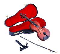 Dselvgvu Wooden Miniature Violin with Stand, Bow and Case Mini Musical Instrument Violin Replica Collectible Figurines Dollhouse Accessories Model Home Decoration Display Ornament (7.87"x2.76"x1.26")