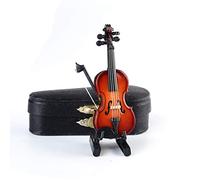 Dselvgvu Wooden Miniature Violin with Stand, Bow and Case Mini Violin Musical Instrument Replica Collectible Figurines Collection Decorative Ornament Dollhouse Accessories Model (3.15"x1.18"x0.59")