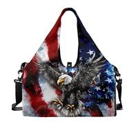 Dserfgiu American Flag Mens Gym Bag Bold Eagle Workout Bag with Shoe Compartment, Travel Duffel Bags with Mat Carrier, Waterproof Overnight Bag Carry On 4th of July