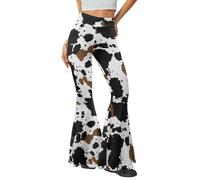 Dserfgiu Cow Print Flare Pants Plus Size Hip Lifting Tummy Control Breathable Women's Yoga Pants Lightweight Moisture Wicking Womens Flare Leggings for Golf Volleyball Pickleball