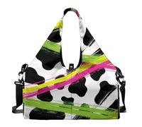 Dserfgiu Cow Print Tote Bag for Women, Yoga Mat Portable Workout Bag with Shoe Compartment, Dry Wet Pockets Small Duffle Bag Waterproof Double Zipper Weekender Bags for Women