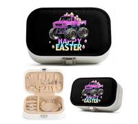 Dserfgiu Easter Jewelry Box Pink Car Jewlery Organizer with Compartment,Hooks & Stretchy Pounch Necklace Box Storaging Rings,Earrings,Watches Bracelet Holder for Party,Canival