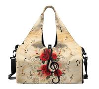 Dserfgiu Gym Bags for Women Music Note Gym Bags with Shoe Compartment, Yoga Mat Carrier, Double Zipper Mini Gym Bag for Running Swimming Pilates