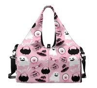 Dserfgiu Halloween Mini Duffle Bag with Carriers, Ghost Duffel Bag Women with Shoe Compartment, Inner Pocket, Double Zipper Weekender Bag Take in Out Mat Easily