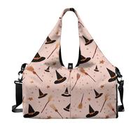 Dserfgiu Halloween Mini Duffle Bag with Carriers, Witch Hat Duffel Bag Women with Shoe Compartment, Inner Pocket, Double Zipper Weekender Bag Take in Out Mat Easily